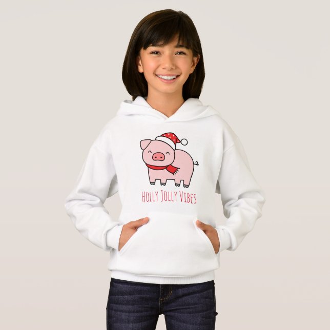 Niedlich Pink Pig Holly Jolly Vibes Minimalistisch Hoodie (Vorne ganz)