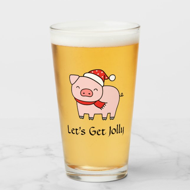 Niedlich Pink Pig Lasse Jolly Minimalistische Weih Glas (Vorne (Gefüllt))