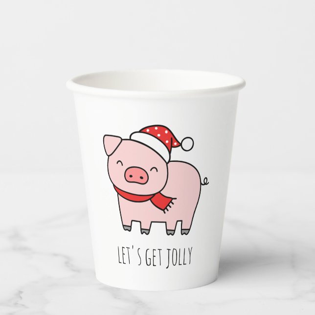 Niedlich Pink Pig Lasse Jolly Minimalistische Weih Pappbecher (Vorderseite)