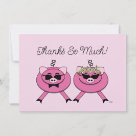 Niedlich Pink Pig Wedple | Hinteres Foto Dankeskarte