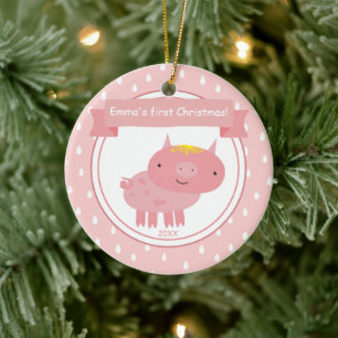Niedlich Pink Piglet - Erstes Weihnachtsfest des B Keramik Ornament