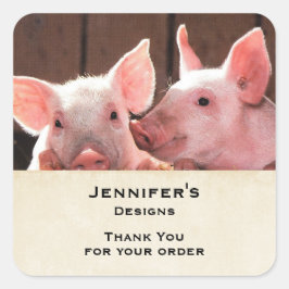 Niedlich Pink Piglets Animal Foto Business Vielen  Quadratischer Aufkleber