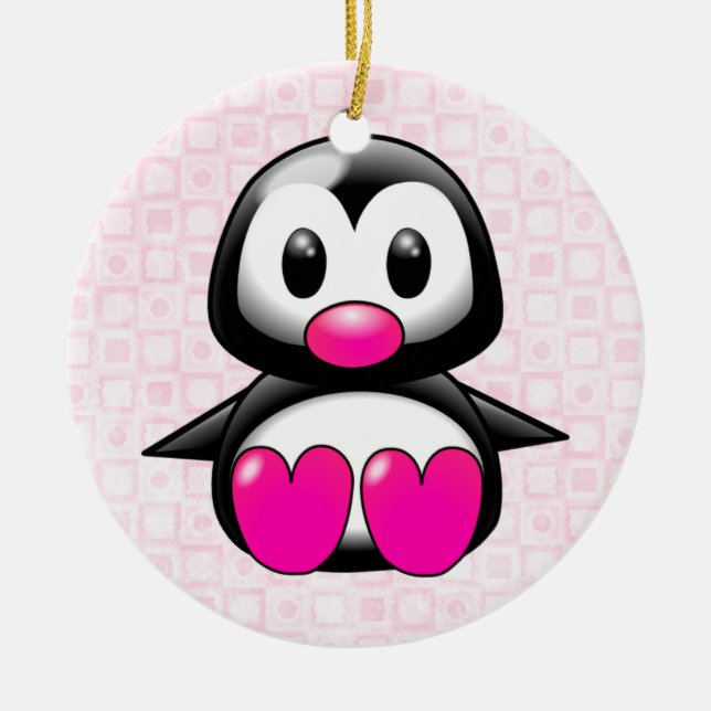Niedlich Pink Pinguin Keramikornament (Vorne)