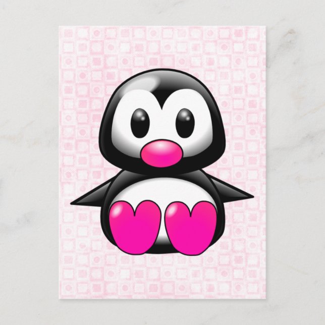 Niedlich Pink Pinguin Postkarte (Vorderseite)