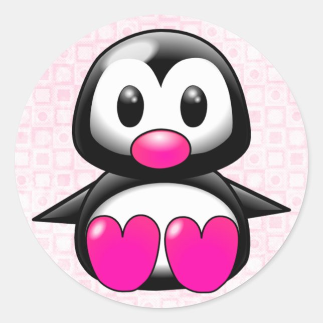 Niedlich Pink Pinguin Runder Aufkleber (Vorderseite)