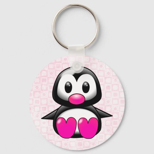 Niedlich Pink Pinguin Schlüsselanhänger (Vorderseite)