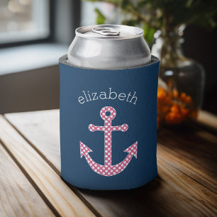Niedlich Pink Polka Dot Anchor mit Individuelle Na Dosenkühler