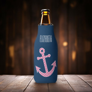 Niedlich Pink Polka Dot Anchor mit Individuelle Na Flaschenkühler