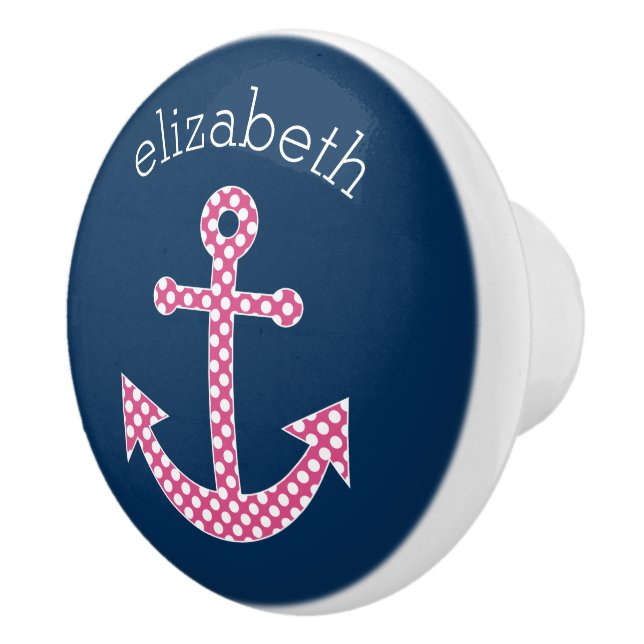 Niedlich Pink Polka Dot Anchor mit Individuelle Na Keramikknauf (Rechts)