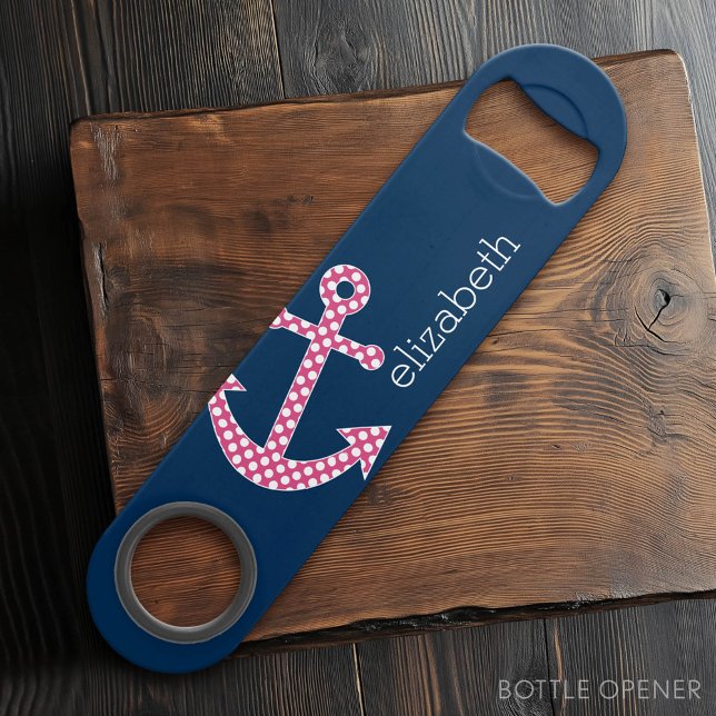Niedlich Pink Polka Dot Anchor mit Individuelle Na Speedflaschenöffner (Custom Bar Key)