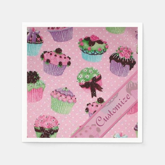 Niedlich Pink Polka Dot Cupcake Napkins Serviette (Vorderseite)