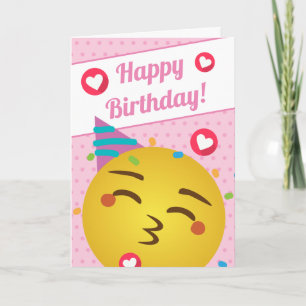Niedlich Pink Polka Dot Kiss Emoji Happy Birthday Karte