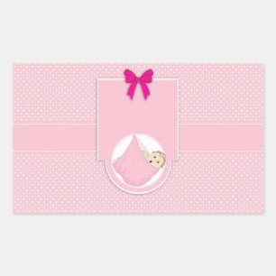 Niedlich Pink Polka Dots Girl Babydusche Einladung Rechteckiger Aufkleber