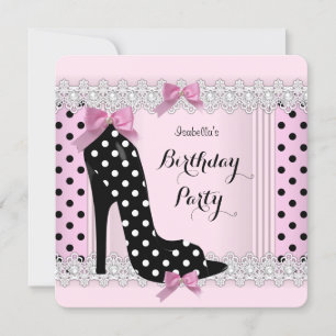 Niedlich Pink Polka Dots High Heel Geburtstagspart Einladung