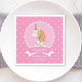 Niedlich Pink Polka Dots Magical Unicorn Girl Gebu Serviette