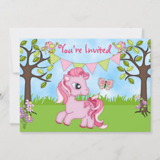 Niedlich Pink Pony Horse Geburtstagseinladungen Einladung