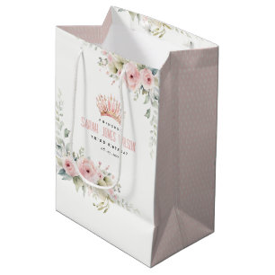 Niedlich Pink Princess Crown Tiara Floral Geburtst Mittlere Geschenktüte