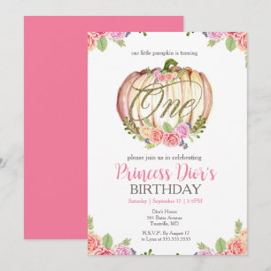 Niedlich Pink Pumpkin Blume Wasserfarbe 1. Geburts Einladung