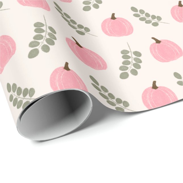 Niedlich Pink Pumpkin Eucalyptus Fall Pattern Geschenkpapier (Rolleneckpunkt)