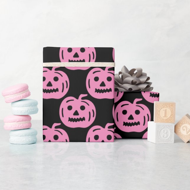 Niedlich Pink Pumpkin Pattern Halloween Geburtstag Geschenkpapier (Babyparty)