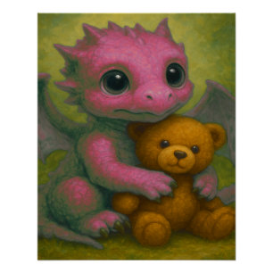 Niedlich Pink Puppy Mit Augen Baby Dragon mit Tedd Poster