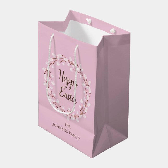 Niedlich Pink Pussy Willow Happy Oaster Mittlere Geschenktüte (Cute Pink Pussy Willow Happy Easter Medium Gift Bag)