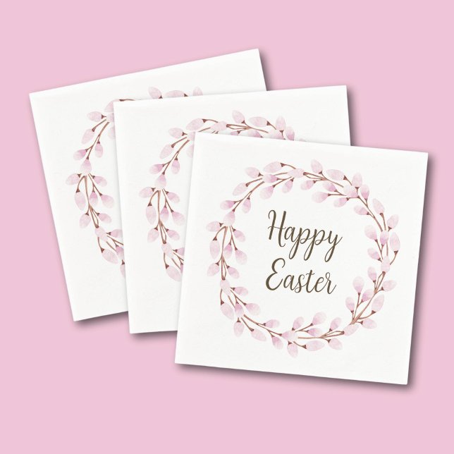 Niedlich Pink Pussy Willow Happy Oaster Serviette (Cute Pink Pussy Willow Happy Easter Napkins)