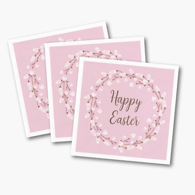 Niedlich Pink Pussy Willow Happy Oaster Serviette (Cute Pink Pussy Willow Happy Easter Napkins)