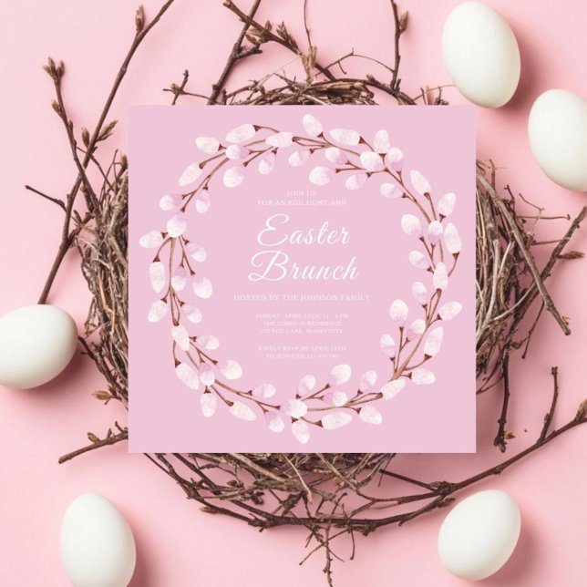 Niedlich Pink Pussy Willow Ostern Brunch Einladung (Cute Pink Pussy Willow Easter Brunch Invitation)