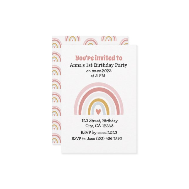 Niedlich Pink Rainbow Boho Chic Einladung zum Gebu (Vorderseite/Rückseite Beispiel)