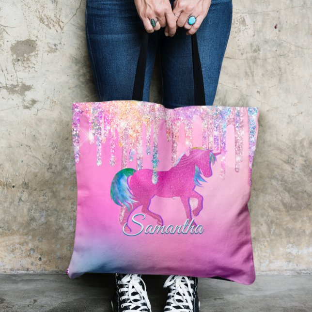 Niedlich Pink Rainbow Einhorn Glitzer Tropfen Mono Tasche (Von Creator hochgeladen)