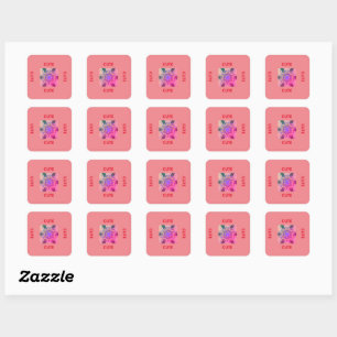 niedlich PINK _RED Quadratischer Aufkleber