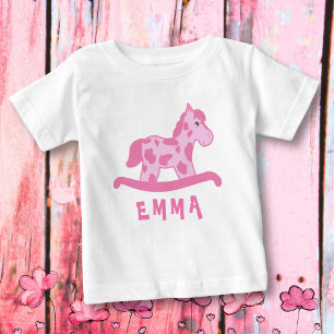 Niedlich Pink Rocking Horse Name Baby Girl Baby T-shirt