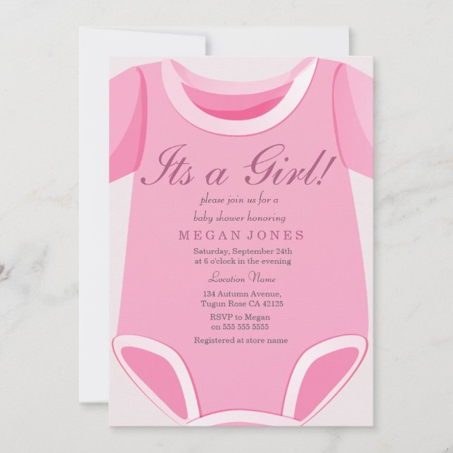 Niedlich Pink Romper Die kleine Babydusche lädt ei Einladung (Vorderseite)