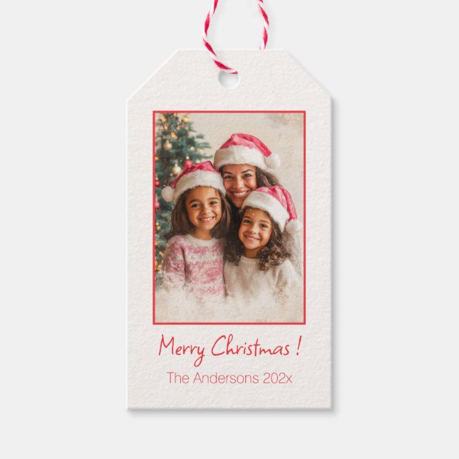 Niedlich Pink Rot Foto Weihnachten Geschenkanhänger (Vorderseite)