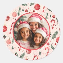 Niedlich Pink Rot Foto Weihnachten Runder Aufkleber