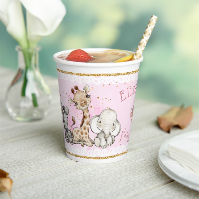 Niedlich Pink Safari Animals Kinderdusche Pappbecher (In Situ)