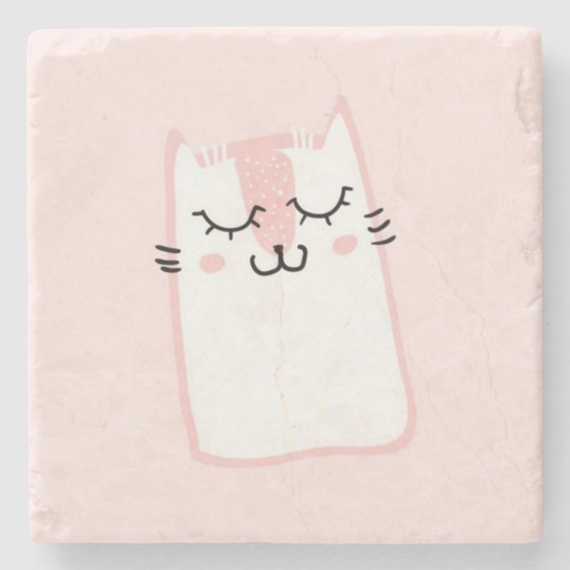 Niedlich Pink Schlafkitschkatze Steinuntersetzer (Vorderseite)