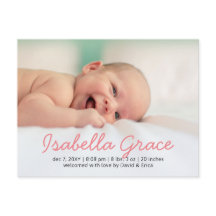 Niedlich Pink Script Foto Baby Ankündigung