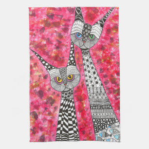 Niedlich Pink Siamese Katze Illustration Küchentuc Geschirrtuch