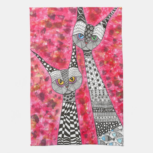 Niedlich Pink Siamese Katze Illustration Küchentuc Geschirrtuch (Vertikal)