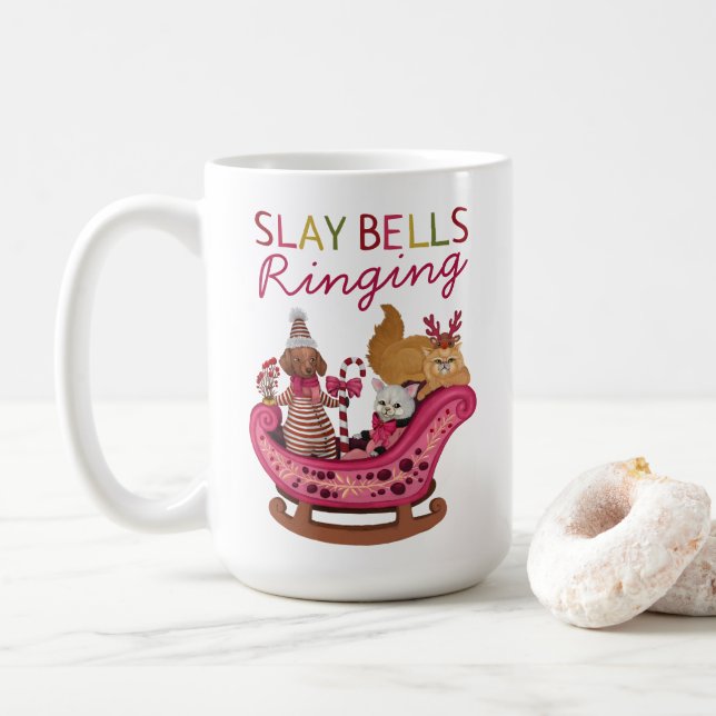 Niedlich Pink Slay Bells Ringing Christmas Puff Kaffeetasse (Mit Donut)