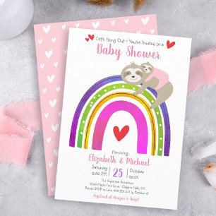 Niedlich Pink Sloths Boho Rainbow Girl Babydusche Einladung