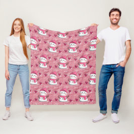 Niedlich Pink Snowman Herz Personalisiert Name Fleecedecke