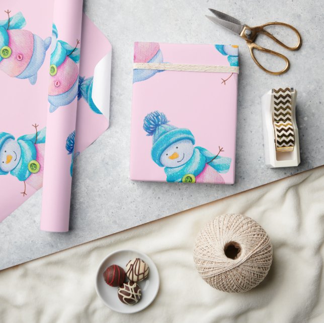 Niedlich Pink Snowman Kinder Weihnachten Geschenkpapier (Kunsthandwerk)
