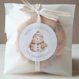 Niedlich Pink Snowman Personalisiert Frohe Weihnac Runder Aufkleber