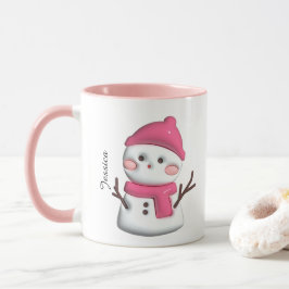 Niedlich Pink Snowman Personalisierter Name Tasse