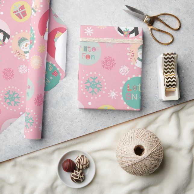 Niedlich Pink Snowman & Pinguin Kinder Weihnachten Geschenkpapier (Kunsthandwerk)