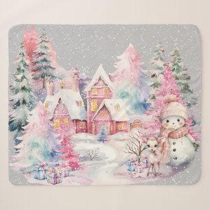 Niedlich Pink Snowman Winter Wonderland Sherpadecke