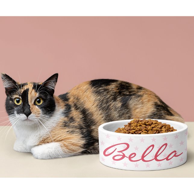 Niedlich Pink Stars Cat Kitty Kitten Welpenname Kü Napf (Cute Pink Stars Cat Kitty Kitten Puppy Name Food Bowl)